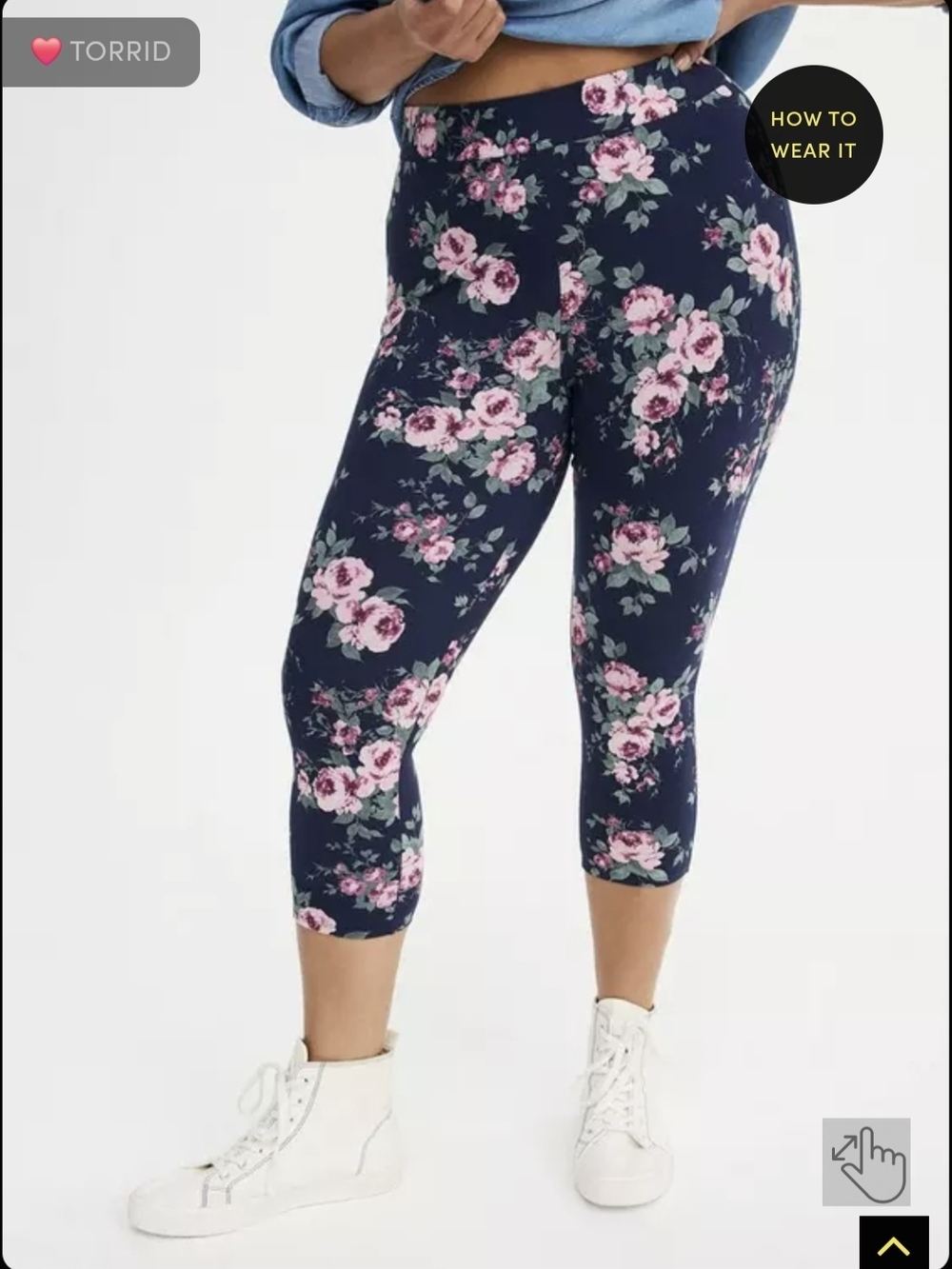 torrid Blue Capri Legging with Pink & Green Floral - Picture 1 of 6